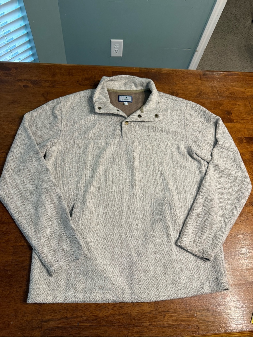 Properly Tied Men's Upland Pullover Herringbone Quarter Snap Jacket Cream Size M